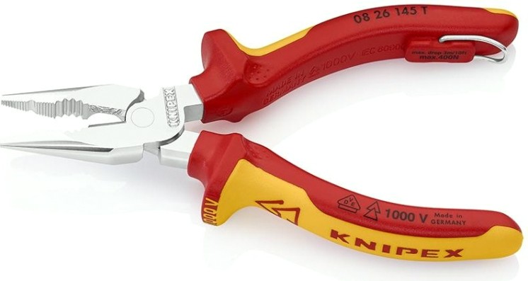 Плоскогубцы диэлектрические KNIPEX 0826145T 1000 V, 145 мм, удлиненные [KN-0826145T]