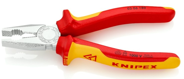 Плоскогубцы диэлектрические KNIPEX KN-0306180TBK комбинированные VDE, 180 мм