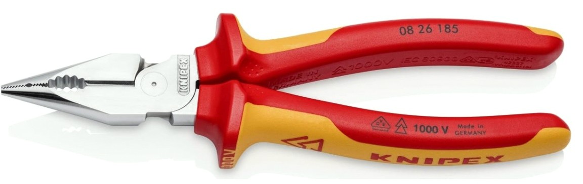 Плоскогубцы диэлектрические KNIPEX KN-0826185SB остроконечные с удлиненными губками, 185 мм