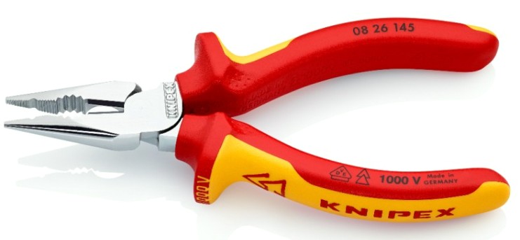 Плоскогубцы KNIPEX KN-0826145SB остроконечные с удлиненными губками, VDE, 145мм