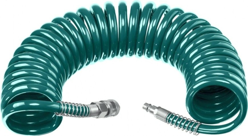 Пневмошланг спиральный KRAFTOOL 10м 8х12 мм, с фитингами рапид [06590-10]