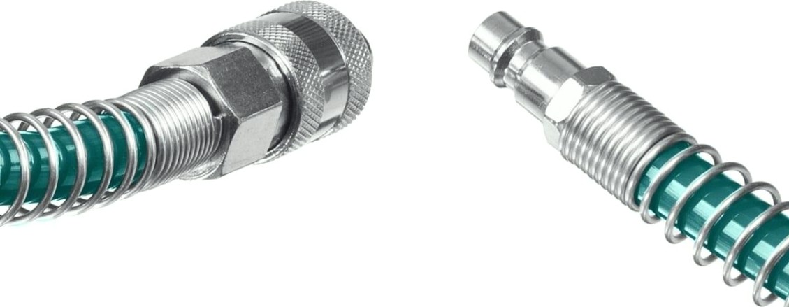 Пневмошланг спиральный KRAFTOOL 15м 8х12 мм, с фитингами рапид [06590-15]