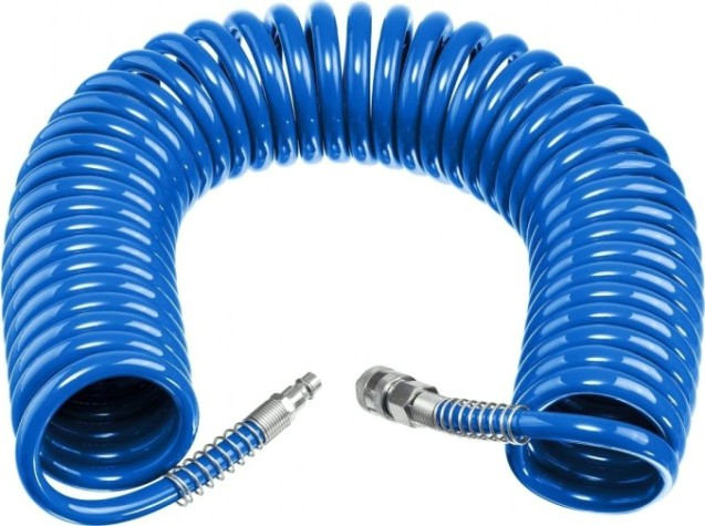 Пневмошланг спиральный воздушный ЗУБР 6473-15 фитингами рапид 15 м, 6х8 мм, 15 бар, професиионал