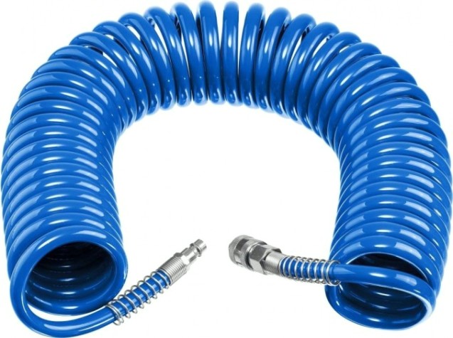 Пневмошланг спиральный ЗУБР Професиионал 15 м 8х12 мм, с фитингами рапид [6472-15]