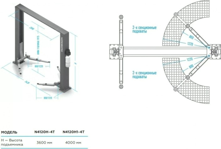 Подъемник автомобильный NORDBERG N4120H1E-4B 380v 2х стоечный 4т синий [ЦБ-00012291]