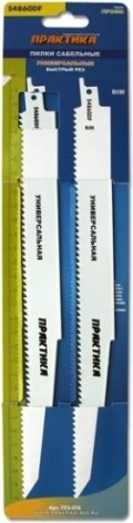 Полотна для сабельных пил ПРАКТИКА S4860DF BIM, по дер/мет/пласт, длина 300мм. 2 шт [773-576]