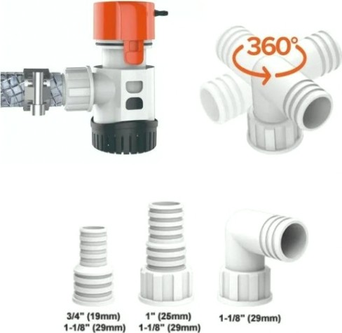 Помпа водооткачивающая SEAFLO трюмная, 12V 800 галлон/час, патрубок 19/25/29 мм [SFBP1-G800-13A]