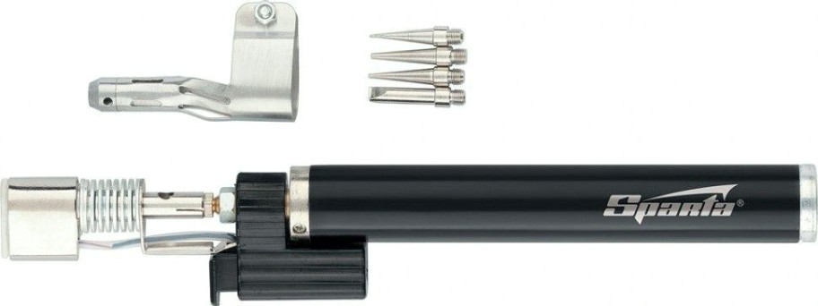 Портативная газовая горелка Sparta "Карандаш" c пьезоподжигом, 4 насадки для пайки, 200 мм [914325]