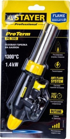 Портативная горелка STAYER PROTerm на баллон, "professional", с пьезоподжигом, регули [55580]
