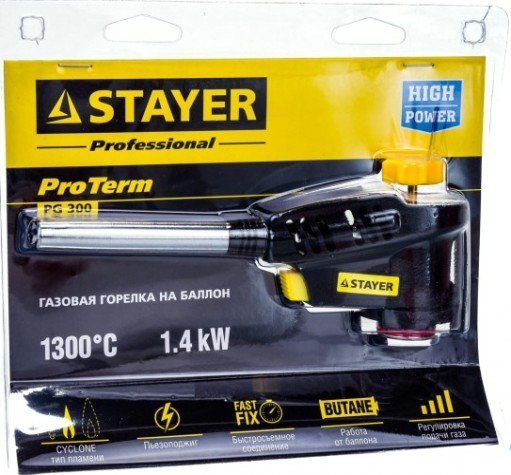 Портативная горелка STAYER PROTerm на баллон, "professional", с пьезоподжигом, регули [55582]