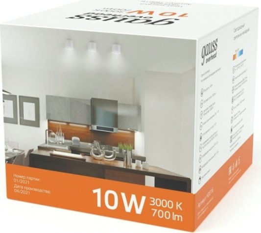 Потолочный светодиодный светильник GAUSS HD025 overhead накл цил 10w 700lm 3000k белый