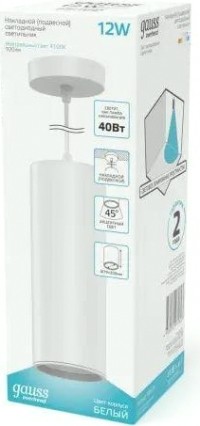 Потолочный светодиодный светильник GAUSS HD036 overhead подвесной цилиндр 12w 920lm 4100k белый