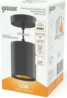 Потолочный светодиодный светильник GAUSS HD037 overhead подвес цил12w 660lm 3000k золото