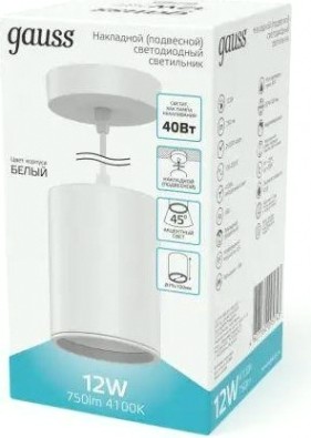 Потолочный светодиодный светильник GAUSS HD044 overhead подвес цил12w 650lm 4100k белый