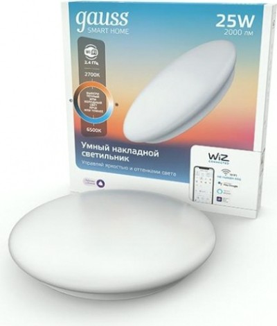 Потолочный светодиодный светильник GAUSS Smart home 25w2000lm2700-6500к198-264v ip20 400*70мм [2050112]