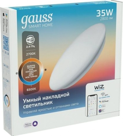 Потолочный светодиодный светильник GAUSS Smart home 35w2800lm2700-6500к198-264v ip20 400*70мм [2060112]