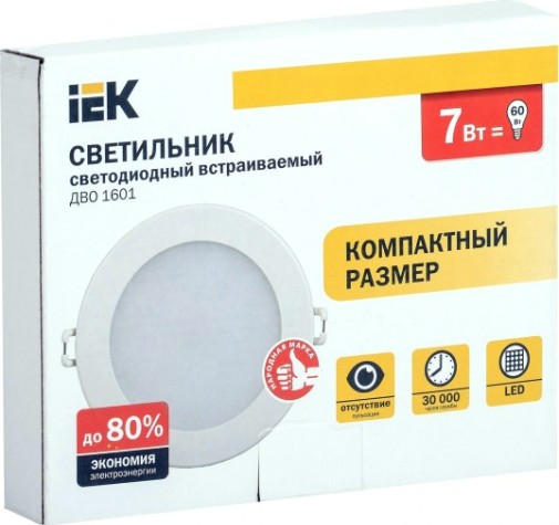 Потолочный светодиодный светильник IEK ДВО 1601 7Вт 3000K IP20 белый ультратонкий [LDVO0-1601-1-7-K01]