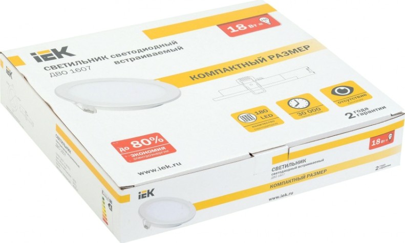 Потолочный светодиодный светильник IEK ДВО 1607 18Вт 4000K IP20 белый ультратонкий [LDVO0-1607-1-18-K01]