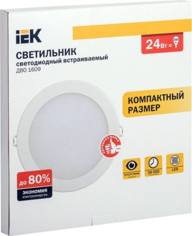 Потолочный светодиодный светильник IEK ДВО 1609 24Вт 4000K IP20 белый ультратонкий [LDVO0-1609-1-24-4000-K01]