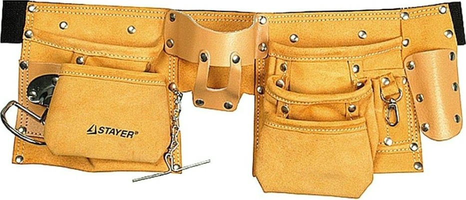 Пояс для инструментов STAYER MASTER кожаный, 10 карманов, 3 подвески 38512 [38512]