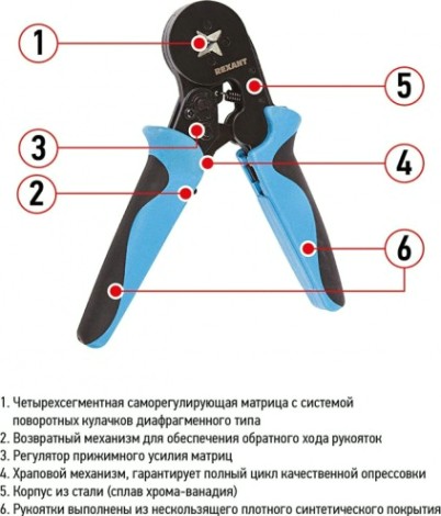 Пресс-клещи REXANT HT-864 для обжима штыревых наконечников [12-3202]