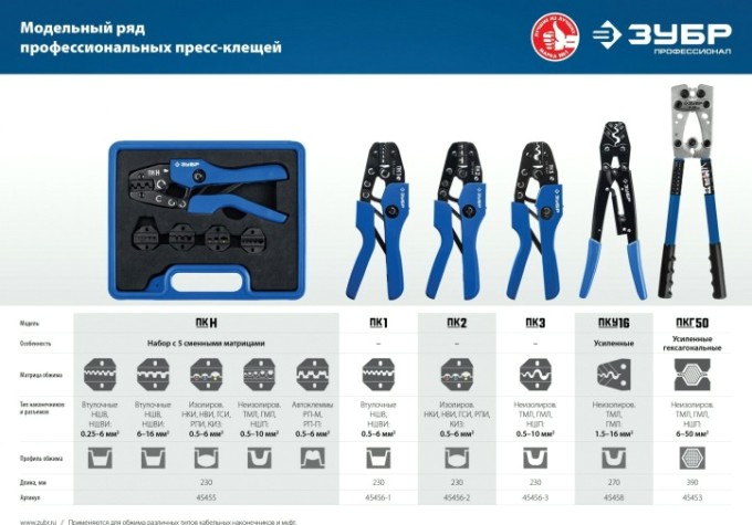 Пресс-клещи ЗУБР Профессионал ПК-3 для медных наконечников и гильз [45456-3]