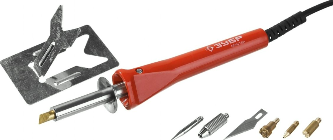 Прибор для выжигания ЗУБР Мастер пайки, резки с набором насадок, 5шт.+ нож [55426]