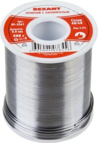 Припой c канифолью REXANT ПОС-61 d=0,8 мм 09-3361 [09-3361]