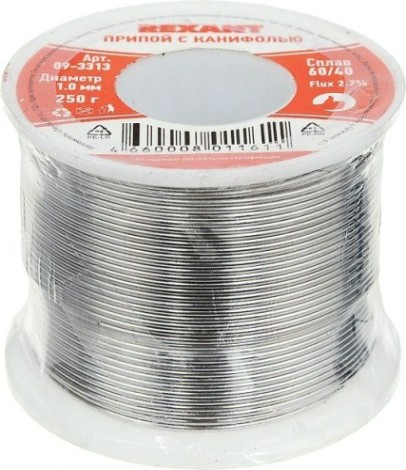 Припой c канифолью REXANT ПОС-61 d=1,0 мм 09-3313 [09-3313]