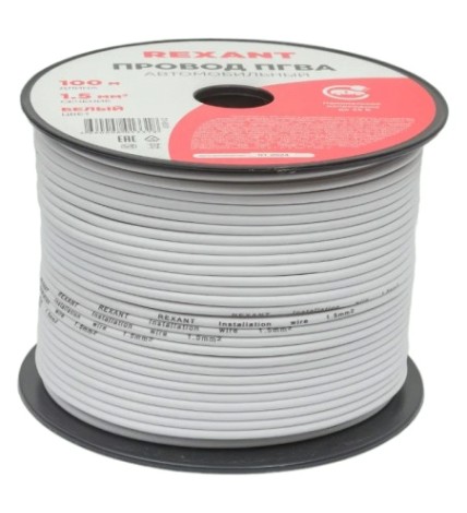 Провод REXANT 01-6521 ПГВА / ПВАМ 1х1.00мм², (бухта 100м), белый