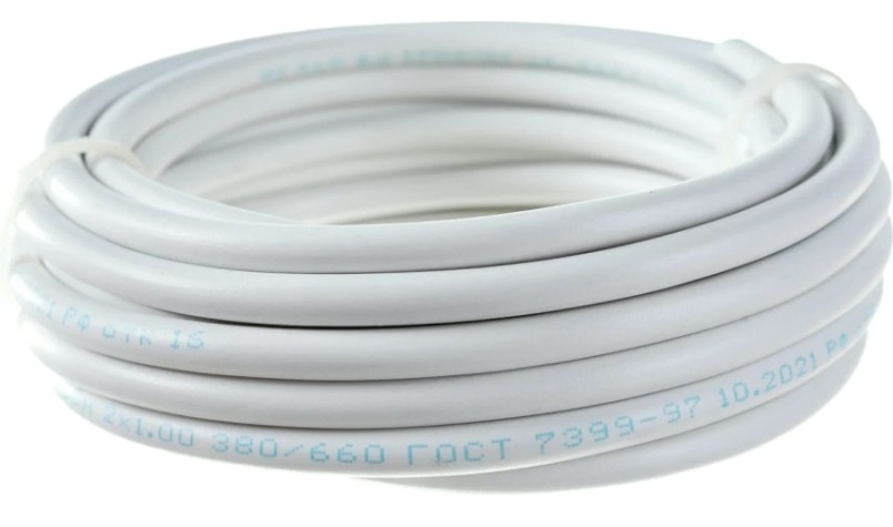 Провод REXANT 01-8032-5 ПВС 2x1,0 мм², белый, 5 м, ГОСТ