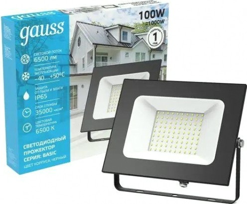 Прожектор GAUSS Elementary 100w 7200lm 6500к 175-265v ip65 черный led [613100100P]