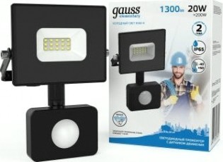 Прожектор GAUSS Elementary 20w 1300lm 6500к 175-265v ip65 черный с датчиком д [628511320]