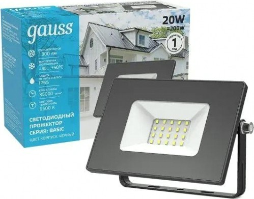 Прожектор GAUSS Elementary 20w 1750lm 6500к 200-240v ip65 черный led [613100320]