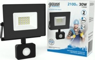 Прожектор GAUSS Elementary 30w 2100lm 6500к 175-265v ip65 черный с датчиком д [628511330]