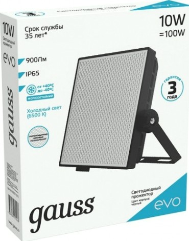 Прожектор GAUSS EVO evo 10w 900lm 6500k 100-240v ip65 черный led [687511310]
