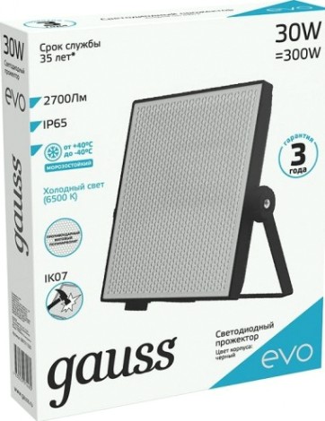 Прожектор GAUSS EVO evo 30w 2700lm 6500k 100-240v ip65 черный led [687511330]