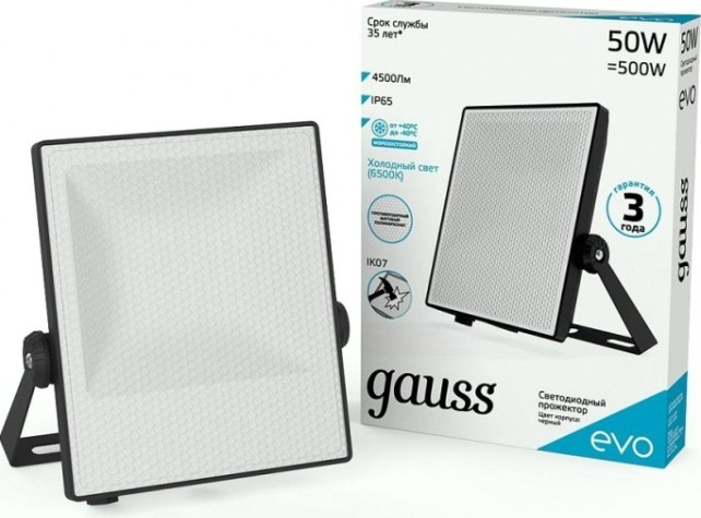 Прожектор GAUSS EVO evo 50w 4500lm 6500k 100-240v ip65 черный led [687511350]