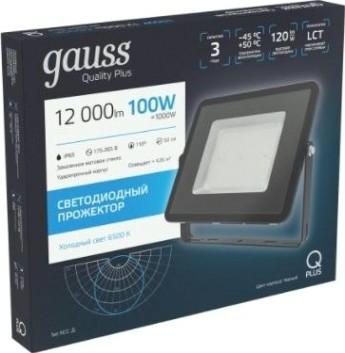 Прожектор GAUSS Qplus 100w 12000lm 6500k 175-265v ip65 черный led [613511100]