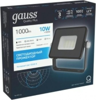 Прожектор GAUSS Qplus 10w 1000lm 6500k 200-240v ip65 черный led [613511310]