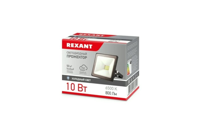 Прожектор REXANT 605-001 светодиодный СДО 10Вт 800Лм 6500К холодный свет