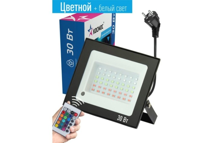 Прожектор светодиодный КОСМОС K_PR5_LED_30RGB 30Вт, RGB с пультом, IP65 Прожектор светодиодный КОСМОС K_PR5_LED_30RGB 30Вт, RGB с пультом, IP65