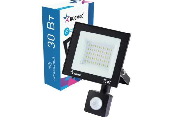 Прожектор светодиодный КОСМОС K_PR5_LED_30S c датчиком 2400Лм, IP65, 6500K Super-Slim Прожектор светодиодный КОСМОС K_PR5_LED_30S c датчиком 2400Лм, IP65, 6500K Super-Slim