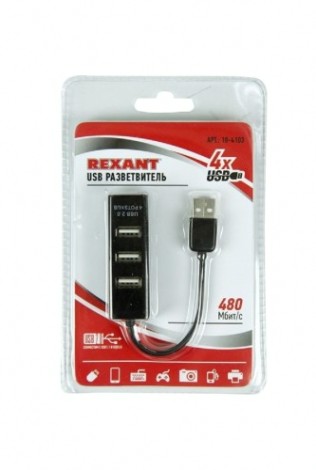 Разветвитель REXANT 18-4103 USB на 4 порта черный Разветвитель REXANT 18-4103 USB на 4 порта черный