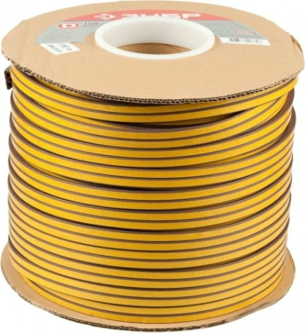 Резиновый самоклеящийся уплотнитель ЗУБР профиль "D", коричневый, 150м [40930-150]