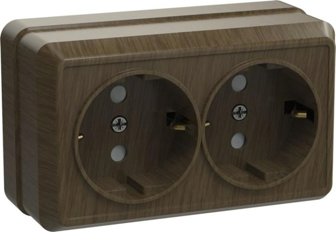 Розетка 2-местная IEK ОКТАВА РС22-3-ОД 16А с заземлением дуб [ERO21-K04-16-DC]