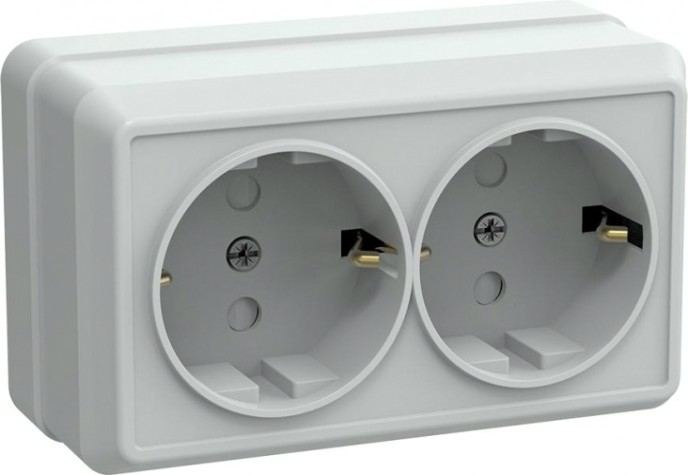 Розетка 2-местная IEK ОКТАВА РСш22-3-ОБ 16А с заземлением, шторкой белая [ERO24-K01-16-DC]