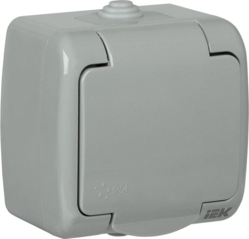 Розетка IEK Aquatic РСш12-2 1-м оп 16а ip54 с заземл. с крышкой сер. [ERA12-K03-16-54]