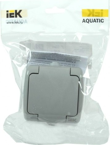 Розетка IEK Aquatic РСш12-2 1-м оп 16а ip54 с заземл. с крышкой сер. [ERA12-K03-16-54]