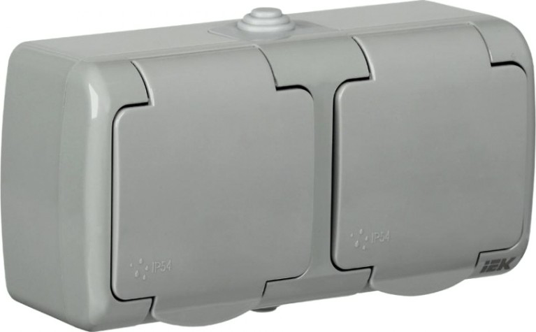 Розетка IEK Aquatic РСш22-2 2-м оп 16а ip54 с заземл. с крышкой сер. [ERA22-K03-16-54]